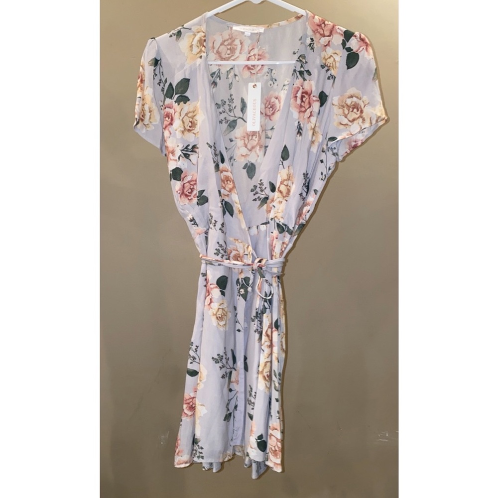 Olivaceous Lavender Floral Wrap Dress